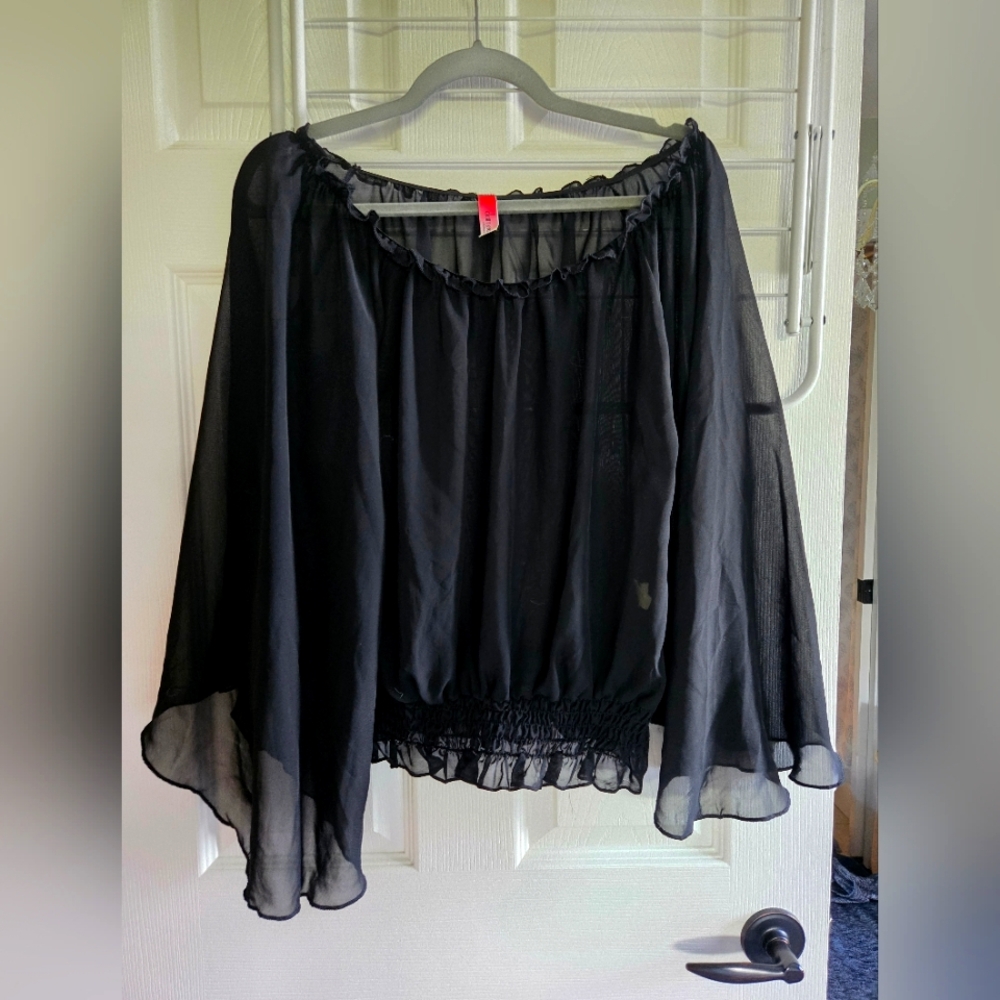 Damoa Black Sheer Off-Shoulder Blouse, size M